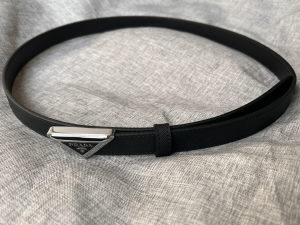 Prada Triangle Logo Buckle Black Saffiano Leather Thin Belt 20MM Prada Triangle Logo Buckle Black Saffiano Leather Thin Belt 20MM