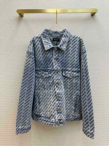 Balenciaga Allover Logo Bell Sleeve Denim Blue Jacket Balenciaga Allover Logo Bell Sleeve Denim Blue Jacket