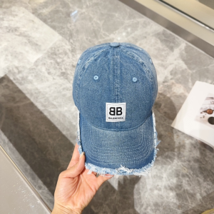 Balenciaga BB Logo Blue Denim Fabric Baseball Cap Hat Balenciaga BB Logo Blue Denim Fabric Baseball Cap Hat