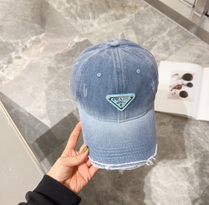 Prada Triangle Logo Blue Denim Fabric Baseball Cap Hat Prada Triangle Logo Blue Denim Fabric Baseball Cap Hat