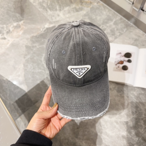 Prada Triangle Logo Gray Denim Fabric Baseball Cap Hat Prada Triangle Logo Gray Denim Fabric Baseball Cap Hat