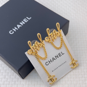 Chanel Monogram Logo Gold Earrings
