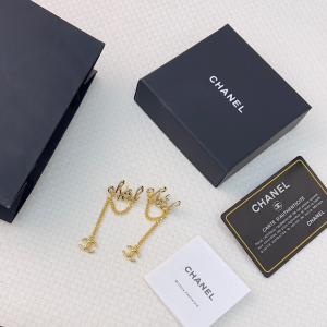 Chanel Monogram Logo Gold Earrings