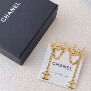 Chanel Monogram Logo Gold Earrings