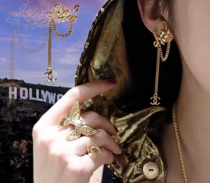 Chanel Monogram Logo Gold Earrings