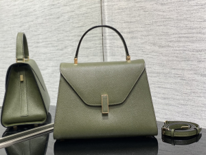 Valextra Medium Iside Top Handle Bag Green Millepunte Calf Leather Valextra Medium Iside Top Handle Bag Green Millepunte Calf Leather