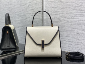 Valextra Small Iside Top Handle Bag White Black Millepunte Calf Leather Valextra Small Iside Top Handle Bag White Black Millepunte Calf Leather