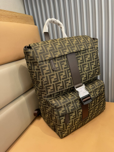 Fendi Fendiness Brown FF Fabric Backpack Bag Fendi Fendiness Brown FF Fabric Backpack Bag