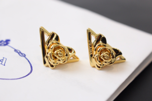 Prada Gold Rose Triangle Logo Earrings