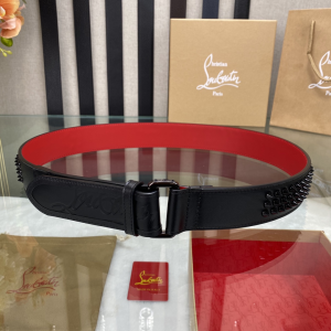 Christian Louboutin Loubi Spiked Studs Red Black Leather Belt 38MM Christian Louboutin Loubi Spiked Studs Red Black Leather Belt 38MM