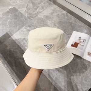 Prada Triangle Logo Patch Latte White Velvet Bucket Hat Prada Triangle Logo Patch Latte White Velvet Bucket Hat