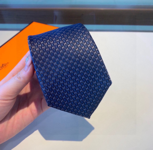 Hermes Falconee H Bicolour Blue Silk Tie