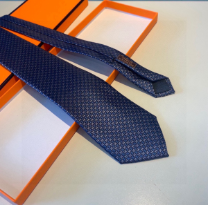 Hermes Falconee H Bicolour Blue Silk Tie