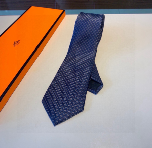 Hermes Falconee H Bicolour Blue Silk Tie