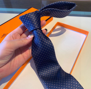 Hermes Falconee H Bicolour Blue Silk Tie