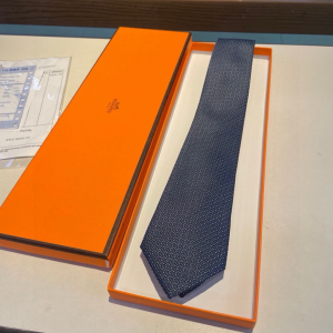 Hermes Falconee H Bicolour Blue Silk Tie