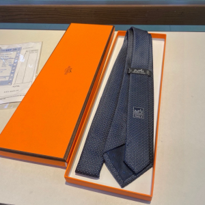 Hermes Falconee H Bicolour Blue Silk Tie