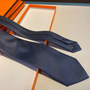 Hermes Falconee H Bicolour Blue Silk Tie