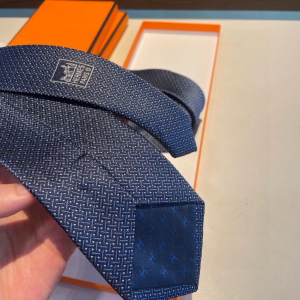 Hermes Falconee H Bicolour Blue Silk Tie