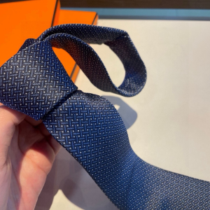 Hermes Falconee H Bicolour Blue Silk Tie