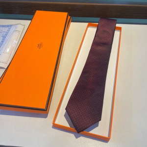 Hermes Falconee H Bicolour Burgundy Silk Tie