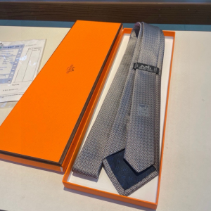 Hermes Falconee H Bicolour Grey Silk Tie