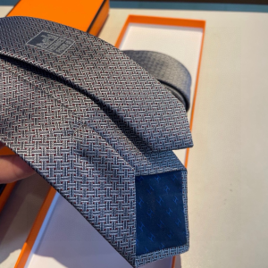 Hermes Falconee H Bicolour Grey Silk Tie