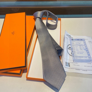 Hermes Falconee H Bicolour Grey Silk Tie