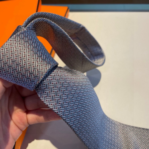 Hermes Falconee H Bicolour Grey Silk Tie