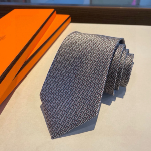 Hermes Falconee H Bicolour Grey Silk Tie