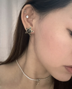 Chanel Multi CC Black Star Earrings