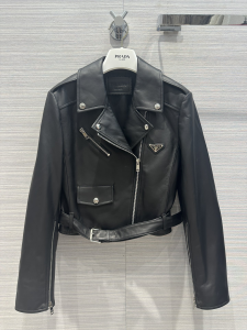 Prada Black Cropped Leather Biker Jacket Prada Black Cropped Leather Biker Jacket