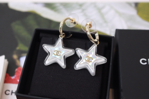 Chanel CC Logo PVC Star Pendant Earrings