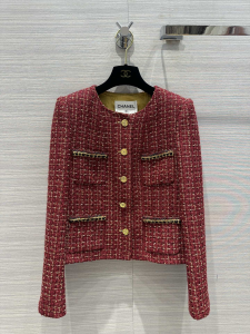 Chanel Red Tweed Jacket Coat