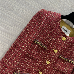 Chanel Red Tweed Jacket Coat