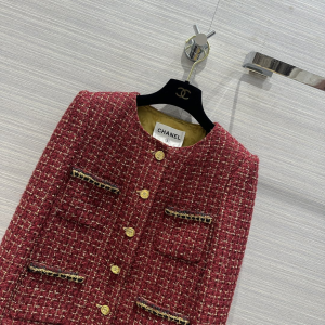 Chanel Red Tweed Jacket Coat