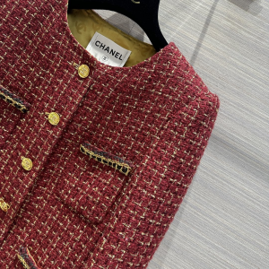 Chanel Red Tweed Jacket Coat
