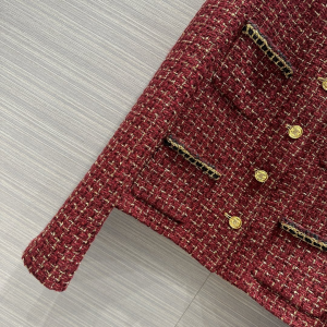 Chanel Red Tweed Jacket Coat