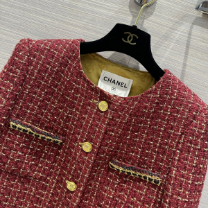 Chanel Red Tweed Jacket Coat