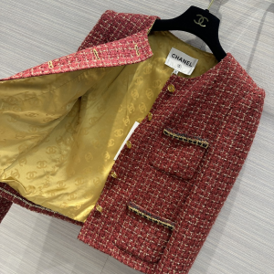 Chanel Red Tweed Jacket Coat