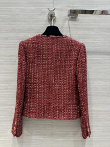 Chanel Red Tweed Jacket Coat