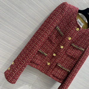 Chanel Red Tweed Jacket Coat