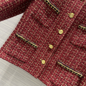 Chanel Red Tweed Jacket Coat