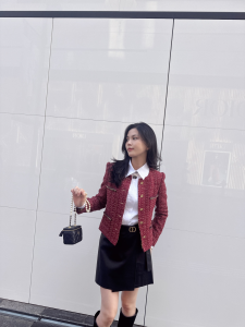 Chanel Red Tweed Jacket Coat