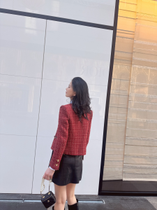 Chanel Red Tweed Jacket Coat
