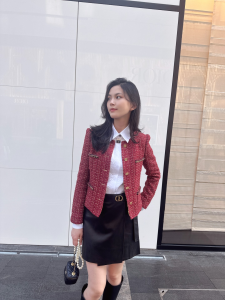 Chanel Red Tweed Jacket Coat