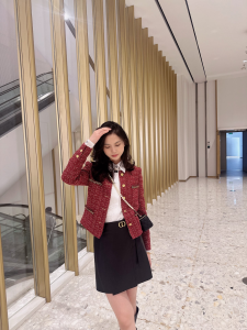 Chanel Red Tweed Jacket Coat