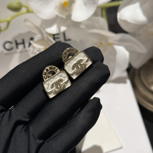 Chanel CC Bag Charm White Earrings