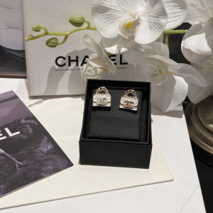Chanel CC Bag Charm White Earrings
