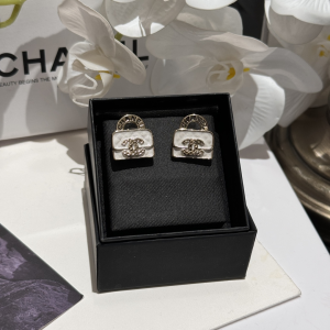 Chanel CC Bag Charm White Earrings